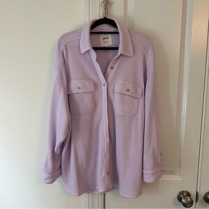 aerie Lavender Button-Down Waffle Knit Shirt Jacket
